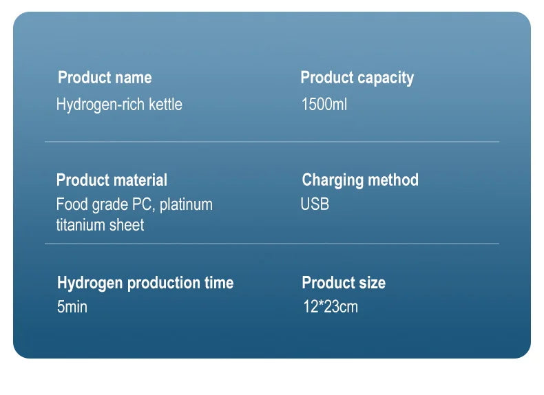 Hydrogen-Rich Water Container Portable Hydrogen Water Bottle Gym Sports Fitness Hydrogen-Rich Sports Bottle Water Kettle 1.5L