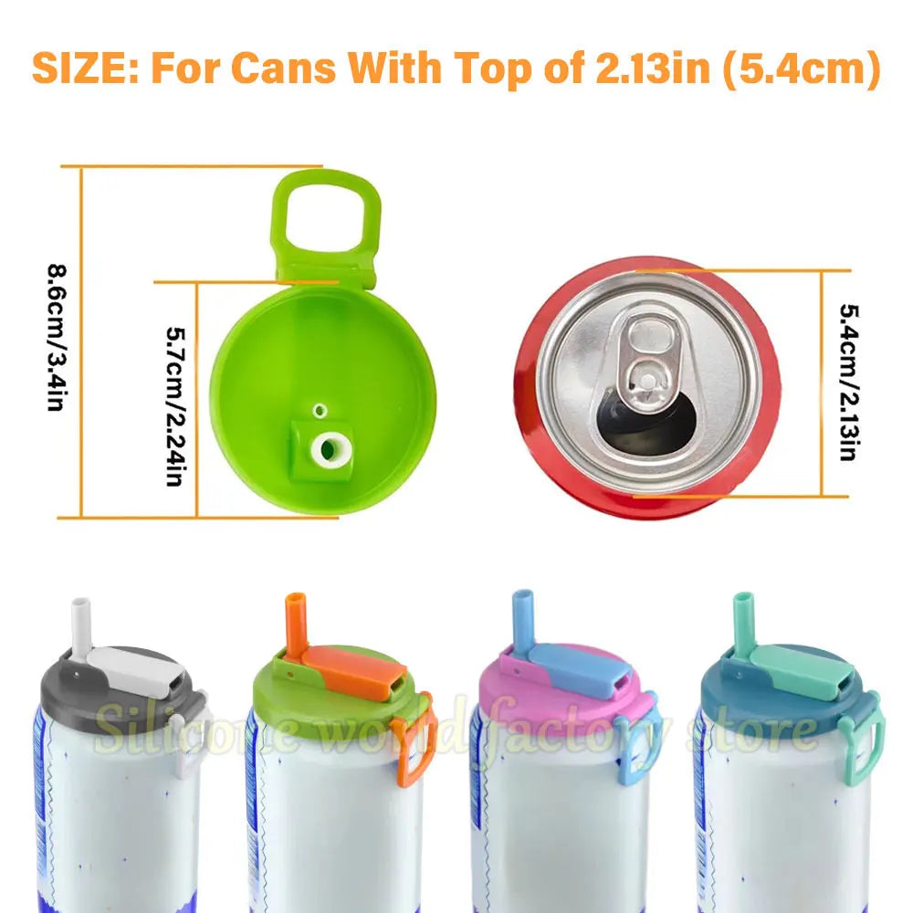 Silicone World Portable Silicone Soda Can Lid With Straw Reusable Sealed Soda Cans Cover For Canned Beverage Beer Juice Drinking