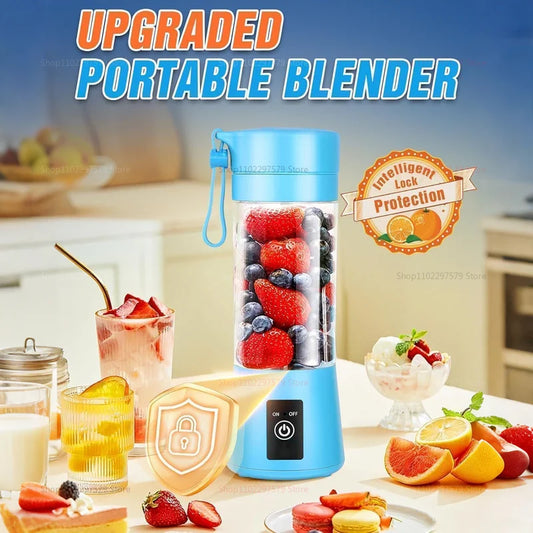 380Ml Traveling Fruit Veggie Juicer Cup Portable Blender USB Rechargeable, Mini Blender Strong Cutting Power with 6 Blades