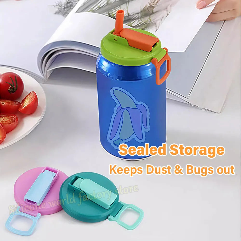 Silicone World Portable Silicone Soda Can Lid With Straw Reusable Sealed Soda Cans Cover For Canned Beverage Beer Juice Drinking