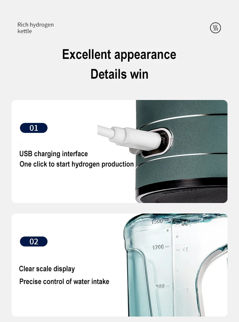 Hydrogen-Rich Water Container Portable Hydrogen Water Bottle Gym Sports Fitness Hydrogen-Rich Sports Bottle Water Kettle 1.5L