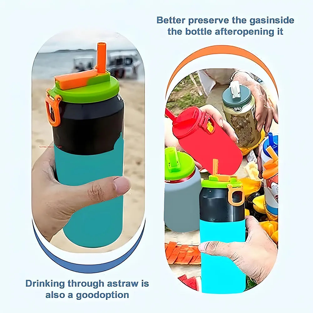 Silicone World Portable Silicone Soda Can Lid With Straw Reusable Sealed Soda Cans Cover For Canned Beverage Beer Juice Drinking