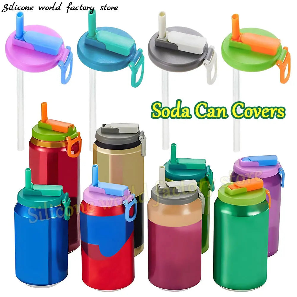 Silicone World Portable Silicone Soda Can Lid With Straw Reusable Sealed Soda Cans Cover For Canned Beverage Beer Juice Drinking
